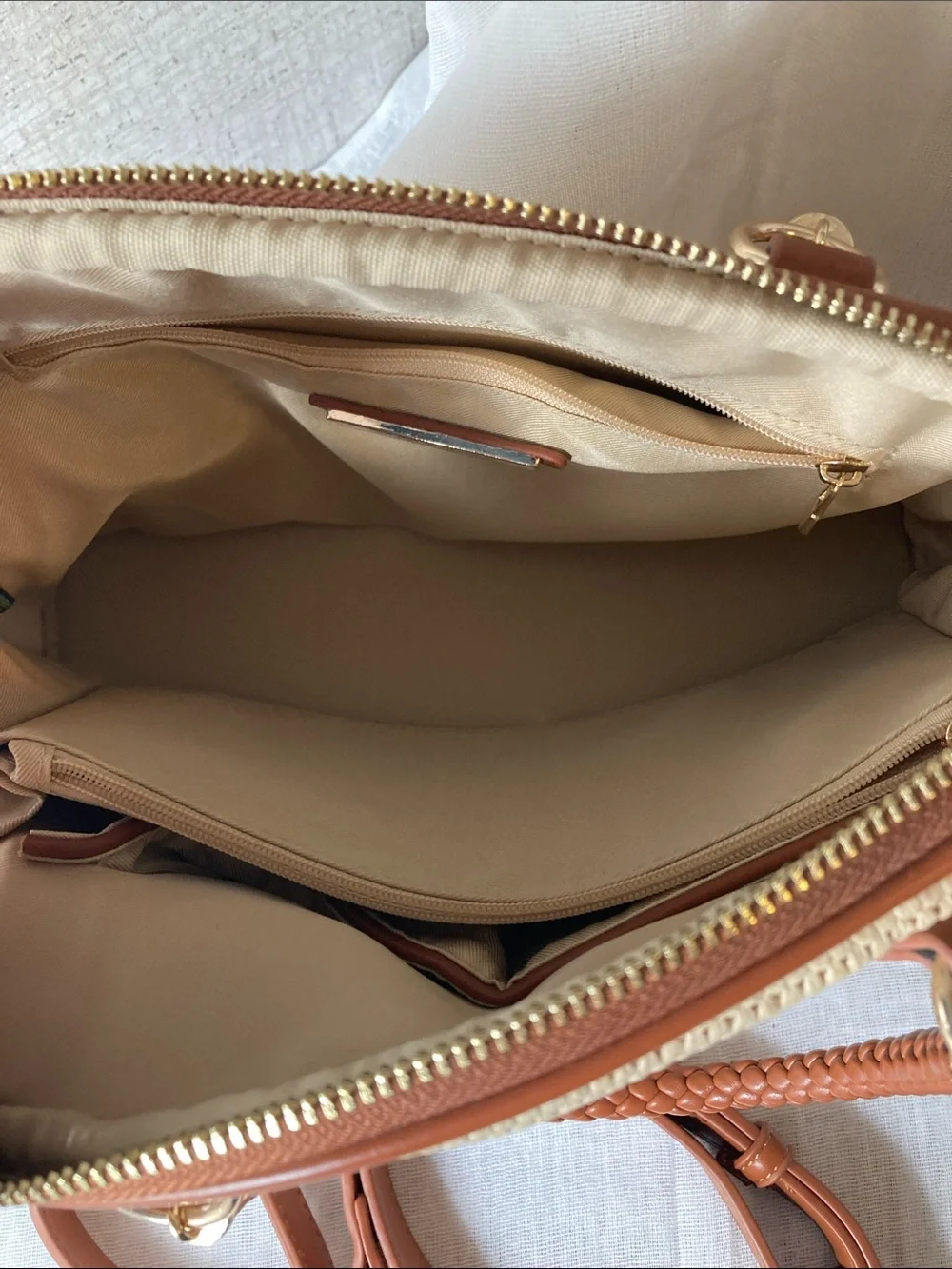 Woven Straw Satchel with Brown Trim - Women's Handbag